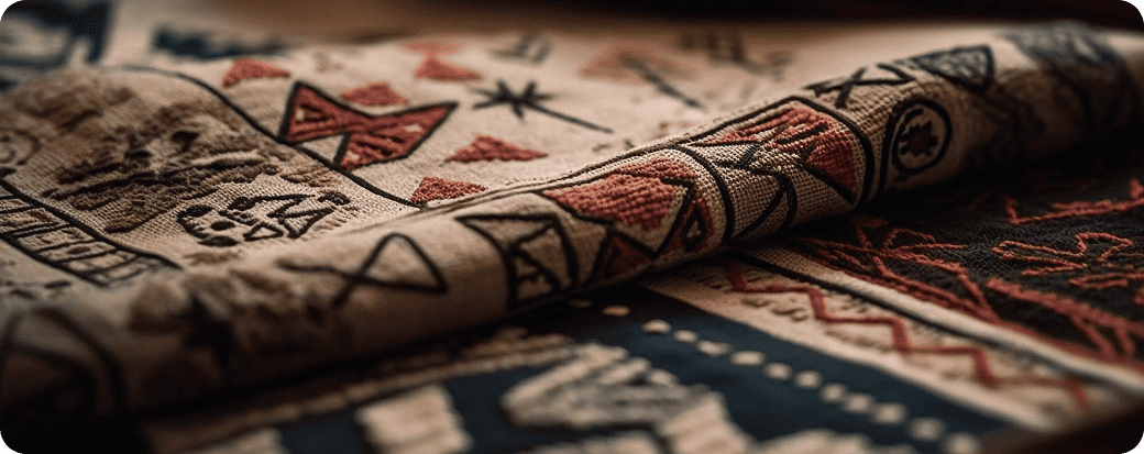 Traditional patterned rug with red and beige colors